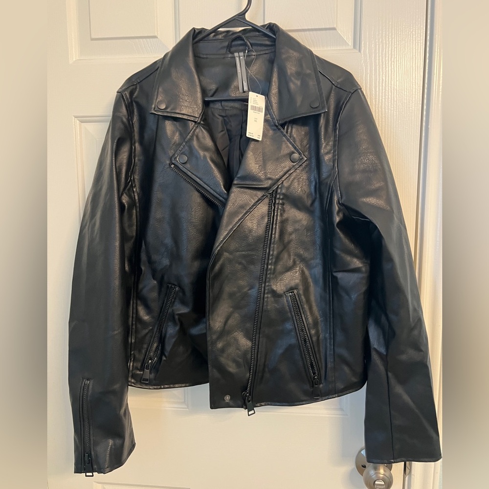 Anthropologie Women’s Black Faux Leather Moto Jacket - Picture 2 of 5